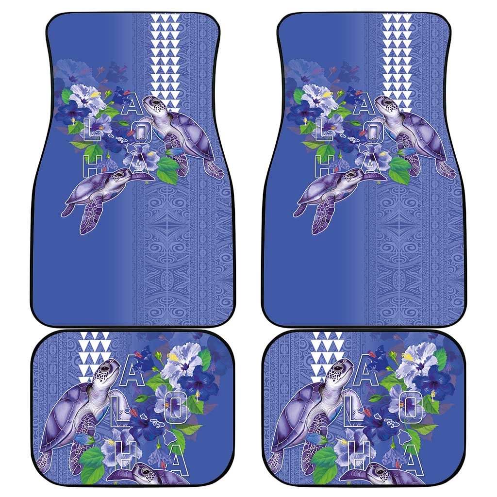 Hawaii Aloha Turtle Hibiscus and Leaves Car Mats with Polynesian and Kakau Tattoos Denim Color LT03 - Polynesian Pride