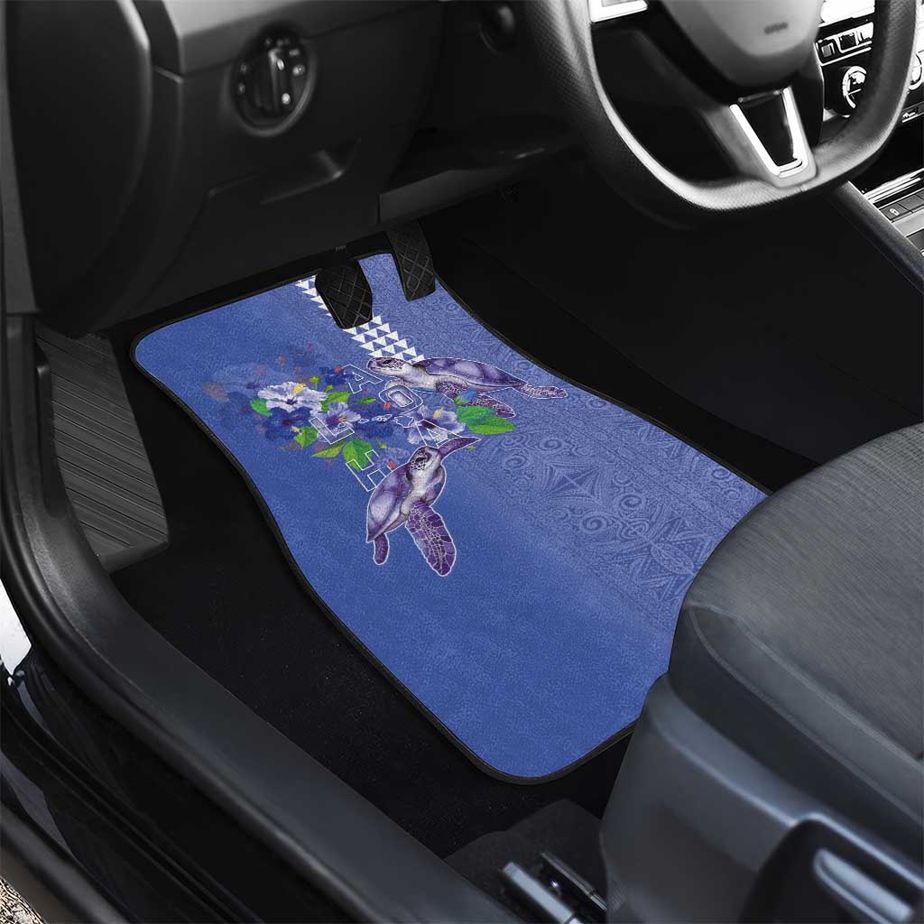 Hawaii Aloha Turtle Hibiscus and Leaves Car Mats with Polynesian and Kakau Tattoos Denim Color LT03 - Polynesian Pride