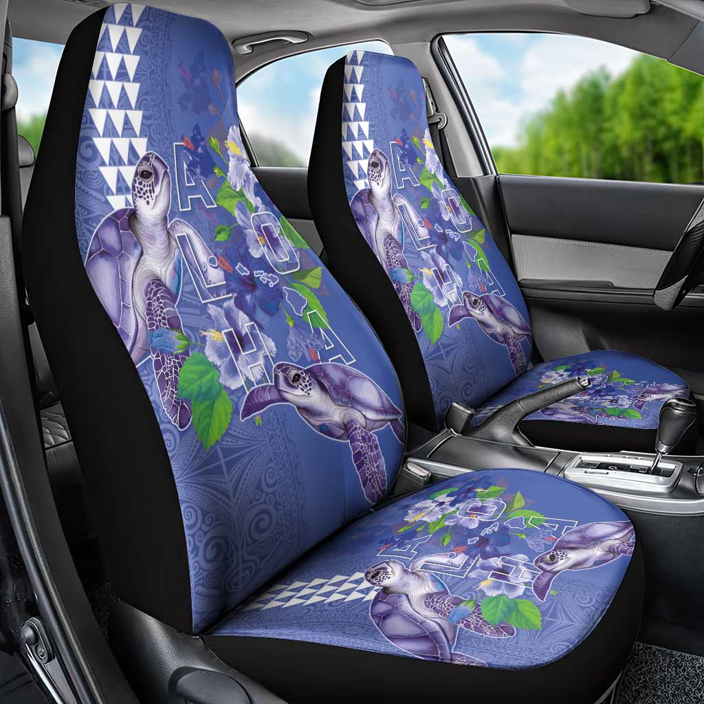 Hawaii Aloha Turtle Hibiscus and Leaves Car Seat Cover with Polynesian and Kakau Tattoos Denim Color LT03 - Polynesian Pride