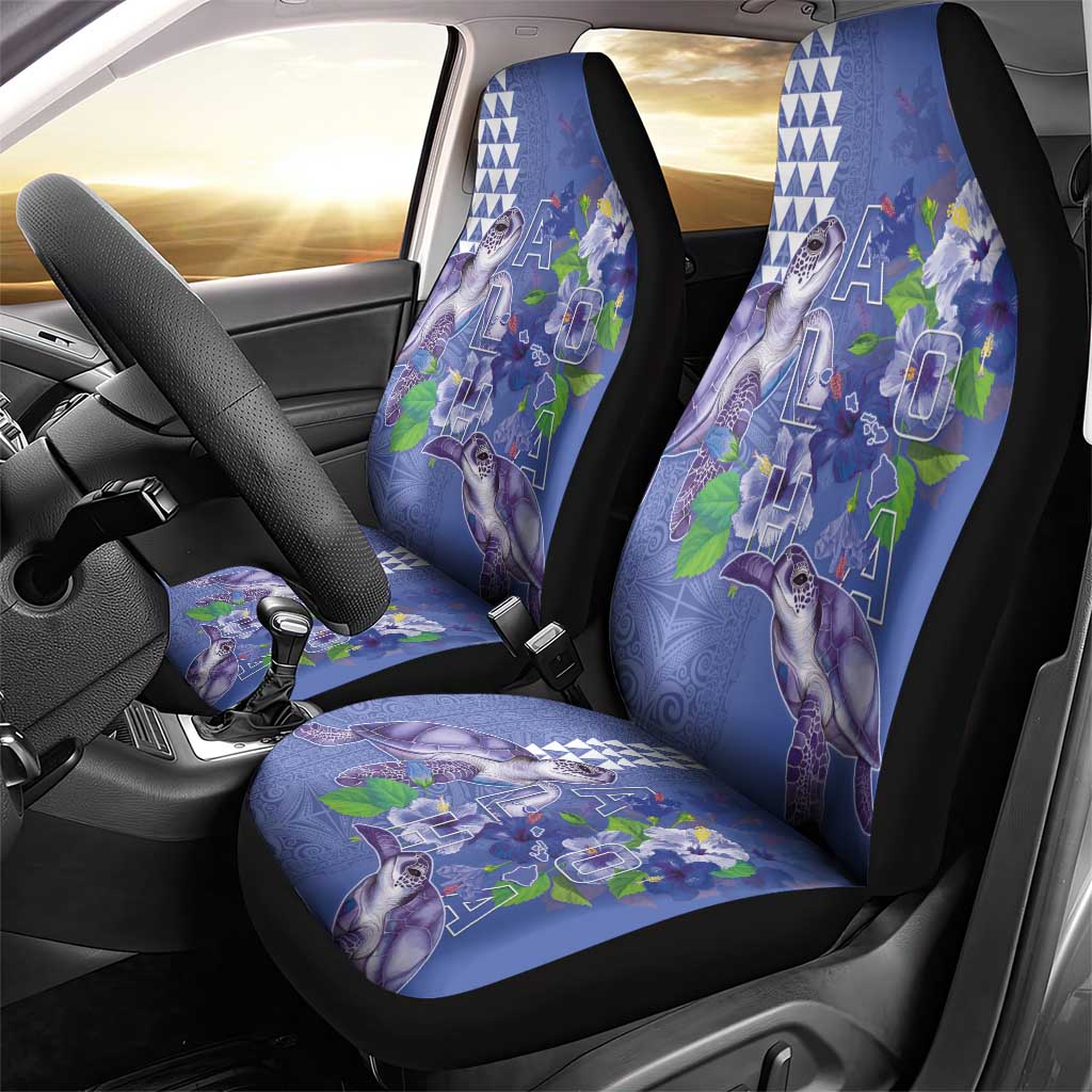 Hawaii Aloha Turtle Hibiscus and Leaves Car Seat Cover with Polynesian and Kakau Tattoos Denim Color LT03 - Polynesian Pride