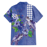 Hawaii Aloha Turtle Hibiscus and Leaves Family Matching Long Sleeve Bodycon Dress and Hawaiian Shirt with Polynesian and Kakau Tattoos Denim Color LT03 - Polynesian Pride