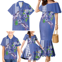 Hawaii Aloha Turtle Hibiscus and Leaves Family Matching Mermaid Dress and Hawaiian Shirt with Polynesian and Kakau Tattoos Denim Color LT03 - Polynesian Pride
