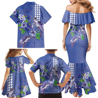 Hawaii Aloha Turtle Hibiscus and Leaves Family Matching Mermaid Dress and Hawaiian Shirt with Polynesian and Kakau Tattoos Denim Color LT03 - Polynesian Pride