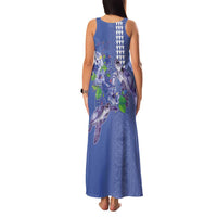 Hawaii Aloha Turtle Hibiscus and Leaves Family Matching Tank Maxi Dress and Hawaiian Shirt with Polynesian and Kakau Tattoos Denim Color LT03 - Polynesian Pride