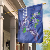 Hawaii Aloha Turtle Hibiscus and Leaves Garden Flag with Polynesian and Kakau Tattoos Denim Color LT03 House Flag Blue - Polynesian Pride