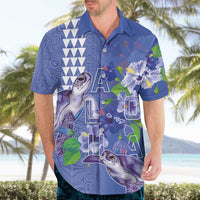 Hawaii Aloha Turtle Hibiscus and Leaves Hawaiian Shirt with Polynesian and Kakau Tattoos Denim Color LT03 - Polynesian Pride