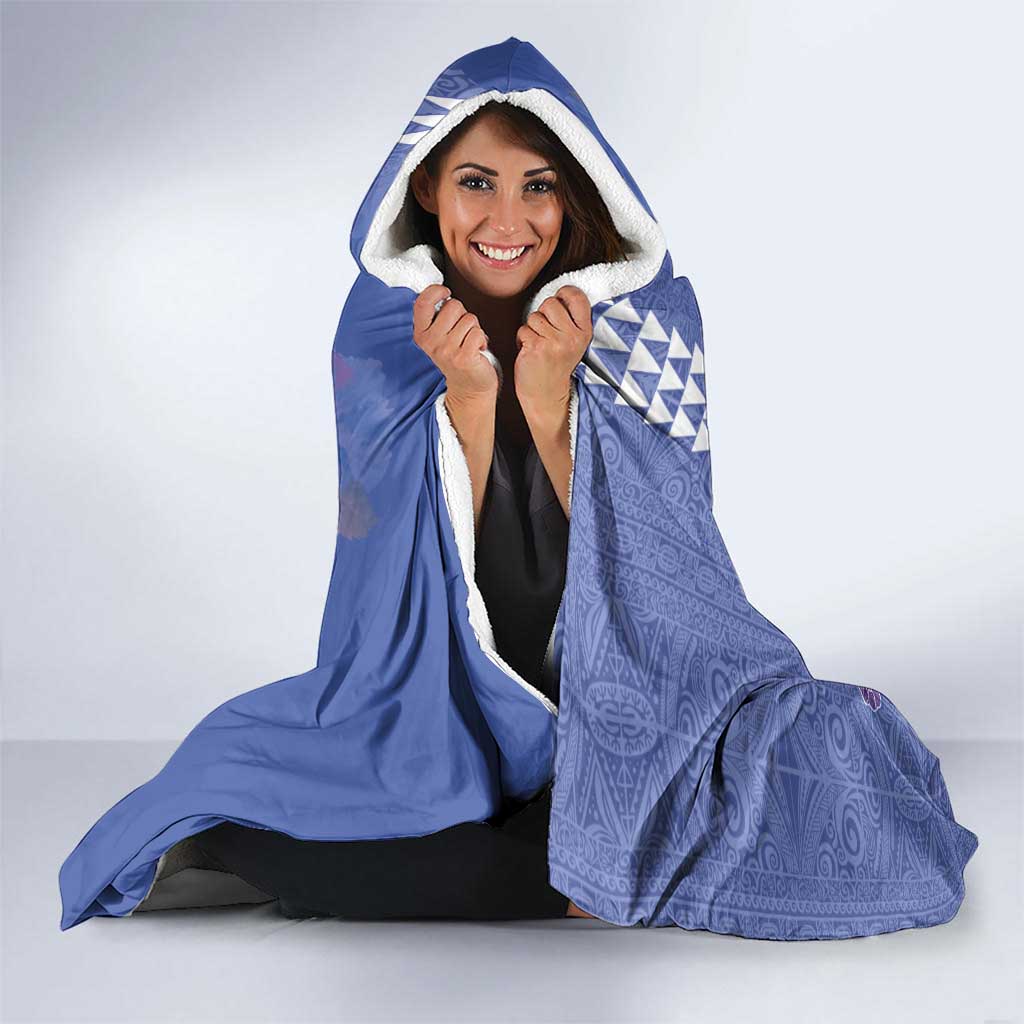 Hawaii Aloha Turtle Hibiscus and Leaves Hooded Blanket with Polynesian and Kakau Tattoos Denim Color LT03 - Polynesian Pride