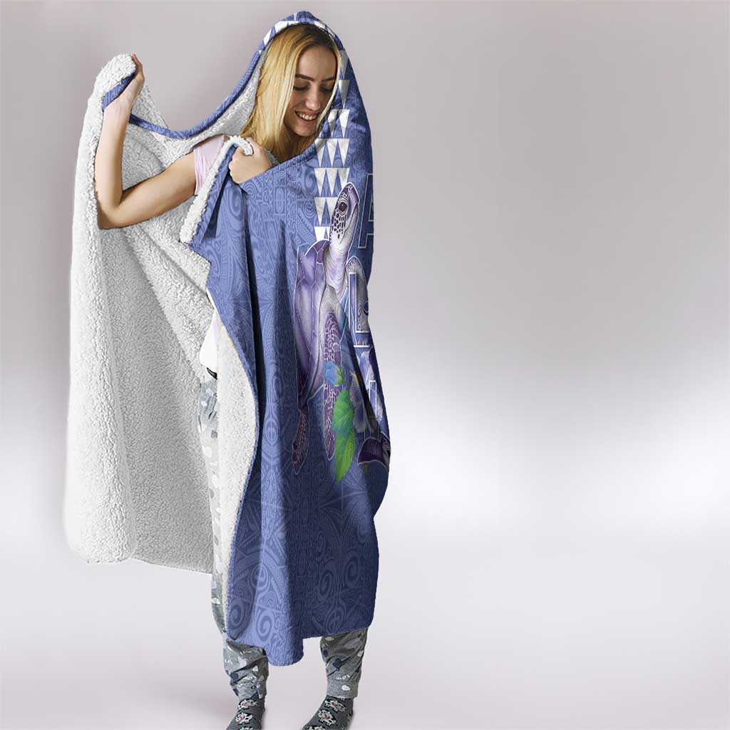 Hawaii Aloha Turtle Hibiscus and Leaves Hooded Blanket with Polynesian and Kakau Tattoos Denim Color LT03 - Polynesian Pride