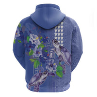 Hawaii Aloha Turtle Hibiscus and Leaves Hoodie with Polynesian and Kakau Tattoos Denim Color LT03 - Polynesian Pride