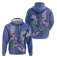 Hawaii Aloha Turtle Hibiscus and Leaves Hoodie with Polynesian and Kakau Tattoos Denim Color LT03 - Polynesian Pride