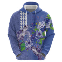 Hawaii Aloha Turtle Hibiscus and Leaves Hoodie with Polynesian and Kakau Tattoos Denim Color LT03 - Polynesian Pride