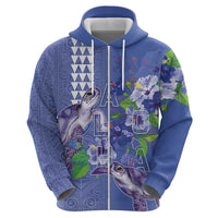Hawaii Aloha Turtle Hibiscus and Leaves Hoodie with Polynesian and Kakau Tattoos Denim Color LT03 - Polynesian Pride