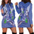 Hawaii Aloha Turtle Hibiscus and Leaves Hoodie Dress with Polynesian and Kakau Tattoos Denim Color - Polynesian Pride