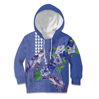 Hawaii Aloha Turtle Hibiscus and Leaves Kid Hoodie with Polynesian and Kakau Tattoos Denim Color LT03 Hoodie Blue - Polynesian Pride