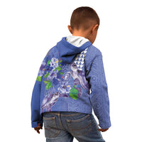 Hawaii Aloha Turtle Hibiscus and Leaves Kid Hoodie with Polynesian and Kakau Tattoos Denim Color LT03 - Polynesian Pride