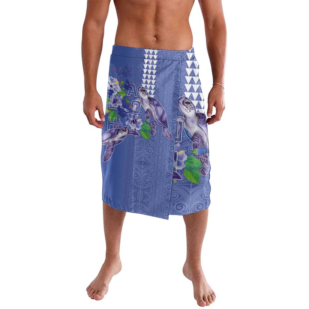 Hawaii Aloha Turtle Hibiscus and Leaves Lavalava with Polynesian and Kakau Tattoos Denim Color - Polynesian Pride