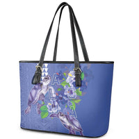 Hawaii Aloha Turtle Hibiscus and Leaves Leather Tote Bag with Polynesian and Kakau Tattoos Denim Color LT03 - Polynesian Pride