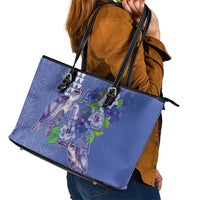 Hawaii Aloha Turtle Hibiscus and Leaves Leather Tote Bag with Polynesian and Kakau Tattoos Denim Color LT03 - Polynesian Pride
