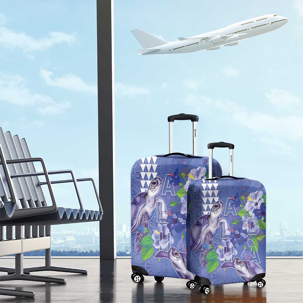 Hawaii Aloha Turtle Hibiscus and Leaves Luggage Cover with Polynesian and Kakau Tattoos Denim Color LT03 - Polynesian Pride