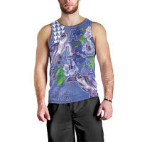 Hawaii Aloha Turtle Hibiscus and Leaves Men Tank Top with Polynesian and Kakau Tattoos Denim Color LT03 - Polynesian Pride