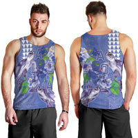 Hawaii Aloha Turtle Hibiscus and Leaves Men Tank Top with Polynesian and Kakau Tattoos Denim Color LT03 - Polynesian Pride