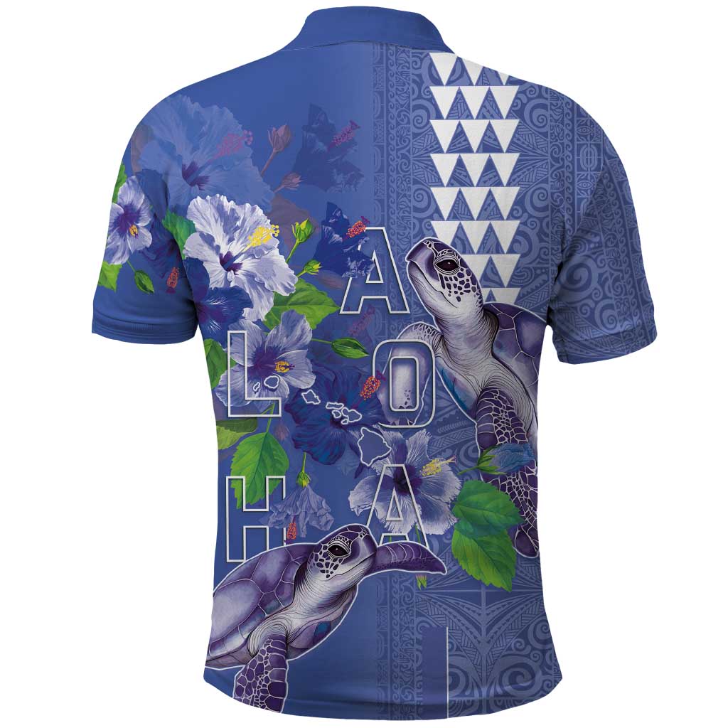 Hawaii Aloha Turtle Hibiscus and Leaves Polo Shirt with Polynesian and Kakau Tattoos Denim Color LT03 - Polynesian Pride