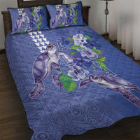 Hawaii Aloha Turtle Hibiscus and Leaves Quilt Bed Set with Polynesian and Kakau Tattoos Denim Color LT03 Blue - Polynesian Pride