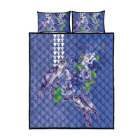 Hawaii Aloha Turtle Hibiscus and Leaves Quilt Bed Set with Polynesian and Kakau Tattoos Denim Color LT03 - Polynesian Pride