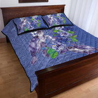 Hawaii Aloha Turtle Hibiscus and Leaves Quilt Bed Set with Polynesian and Kakau Tattoos Denim Color LT03 - Polynesian Pride