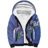 Hawaii Aloha Turtle Hibiscus and Leaves Sherpa Hoodie with Polynesian and Kakau Tattoos Denim Color LT03 Unisex Blue - Polynesian Pride
