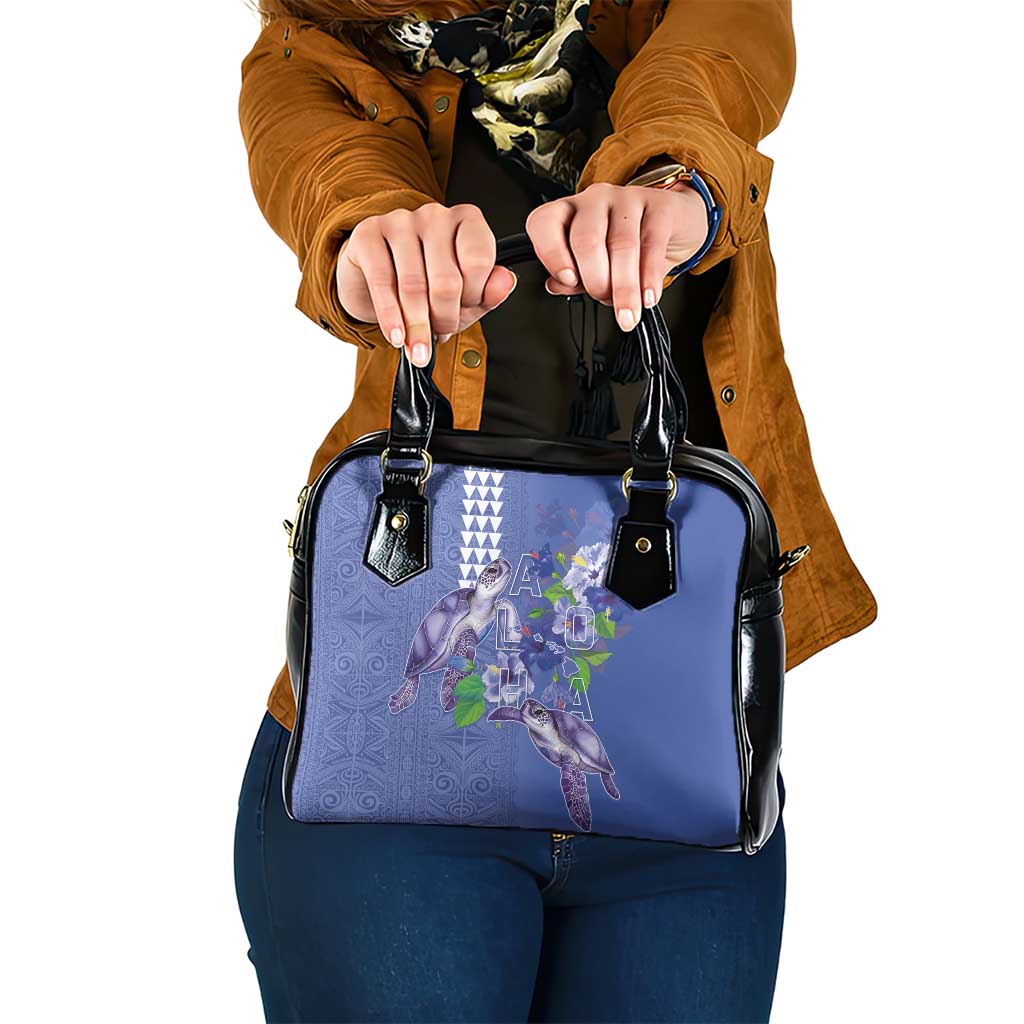 Hawaii Aloha Turtle Hibiscus and Leaves Shoulder Handbag with Polynesian and Kakau Tattoos Denim Color LT03 One Size Blue - Polynesian Pride