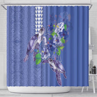 Hawaii Aloha Turtle Hibiscus and Leaves Shower Curtain with Polynesian and Kakau Tattoos Denim Color LT03 - Polynesian Pride