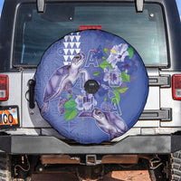 Hawaii Aloha Turtle Hibiscus and Leaves Spare Tire Cover with Polynesian and Kakau Tattoos Denim Color LT03 Blue - Polynesian Pride