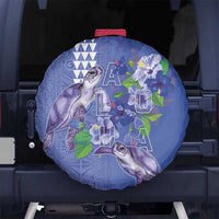 Hawaii Aloha Turtle Hibiscus and Leaves Spare Tire Cover with Polynesian and Kakau Tattoos Denim Color LT03 No hole Blue - Polynesian Pride