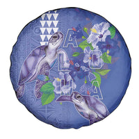 Hawaii Aloha Turtle Hibiscus and Leaves Spare Tire Cover with Polynesian and Kakau Tattoos Denim Color LT03 - Polynesian Pride