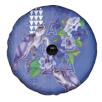 Hawaii Aloha Turtle Hibiscus and Leaves Spare Tire Cover with Polynesian and Kakau Tattoos Denim Color LT03 - Polynesian Pride