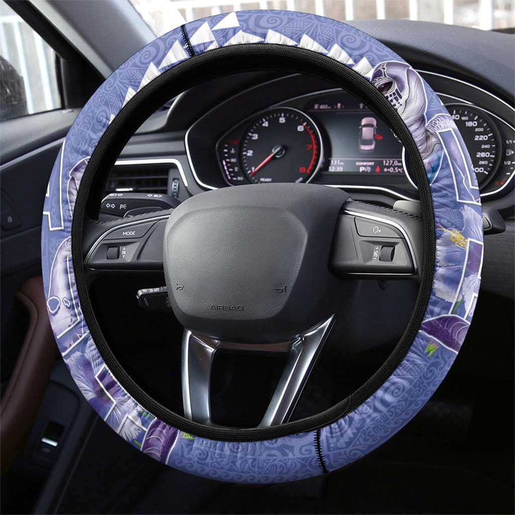 Hawaii Aloha Turtle Hibiscus and Leaves Steering Wheel Cover with Polynesian and Kakau Tattoos Denim Color LT03 - Polynesian Pride
