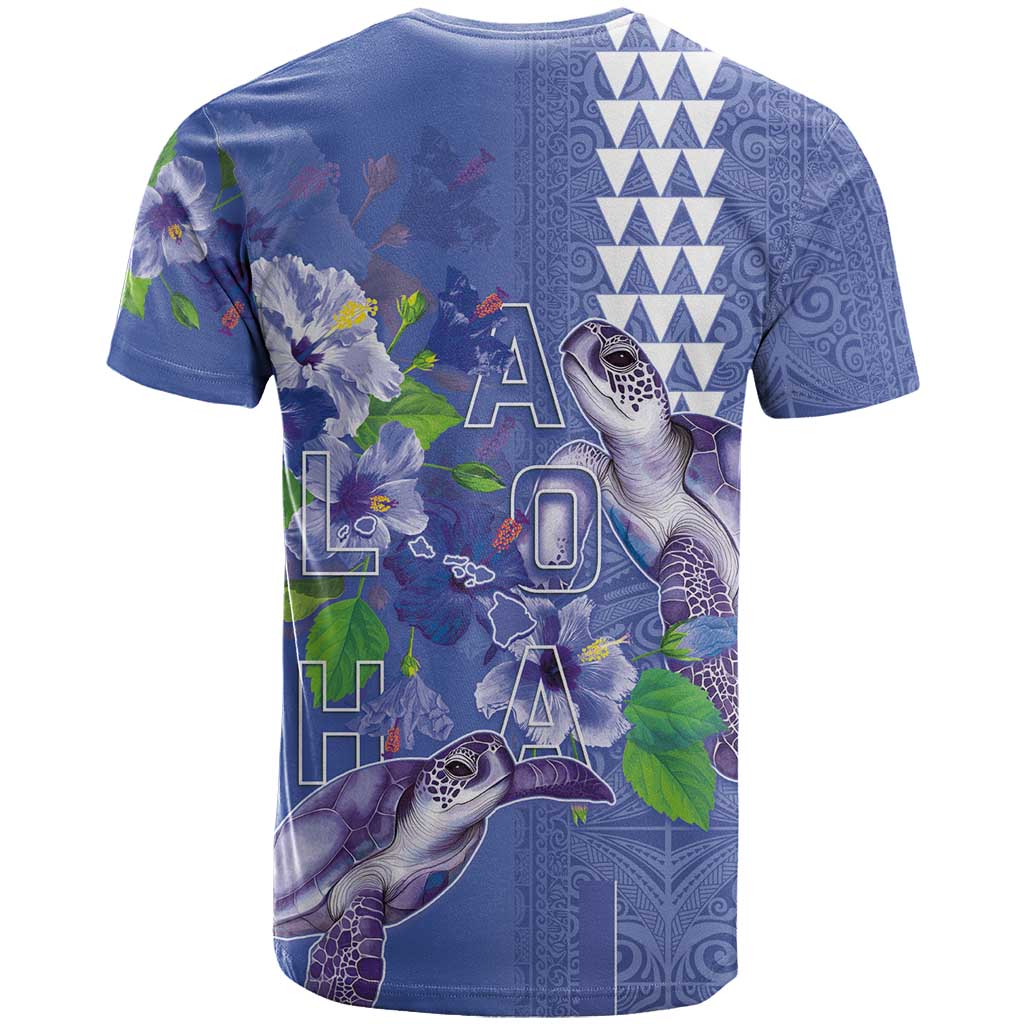 Hawaii Aloha Turtle Hibiscus and Leaves T Shirt with Polynesian and Kakau Tattoos Denim Color LT03 - Polynesian Pride