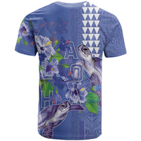 Hawaii Aloha Turtle Hibiscus and Leaves T Shirt with Polynesian and Kakau Tattoos Denim Color LT03 - Polynesian Pride