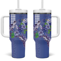 Hawaii Aloha Turtle Hibiscus and Leaves Tumbler With Handle with Polynesian and Kakau Tattoos Denim Color LT03 One Size: 40 oz Blue - Polynesian Pride