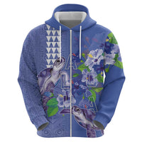 Hawaii Aloha Turtle Hibiscus and Leaves Zip Hoodie with Polynesian and Kakau Tattoos Denim Color LT03 - Polynesian Pride