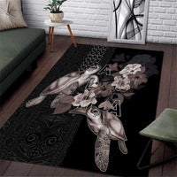 Hawaii Aloha Turtle Hibiscus and Leaves Area Rug with Polynesian and Kakau Tattoos Black Color LT03 Black - Polynesian Pride