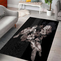 Hawaii Aloha Turtle Hibiscus and Leaves Area Rug with Polynesian and Kakau Tattoos Black Color LT03 - Polynesian Pride