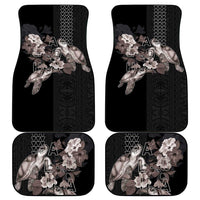 Hawaii Aloha Turtle Hibiscus and Leaves Car Mats with Polynesian and Kakau Tattoos Black Color LT03 - Polynesian Pride