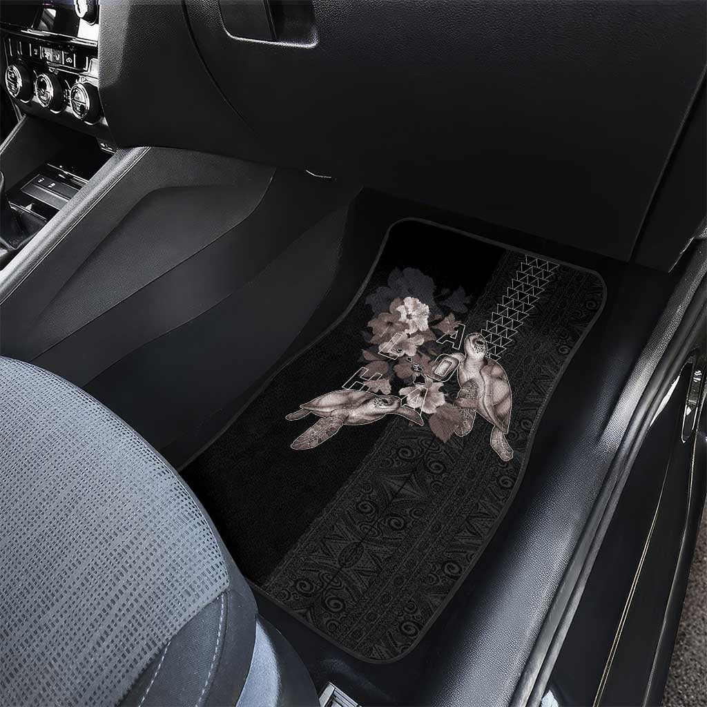 Hawaii Aloha Turtle Hibiscus and Leaves Car Mats with Polynesian and Kakau Tattoos Black Color LT03 - Polynesian Pride