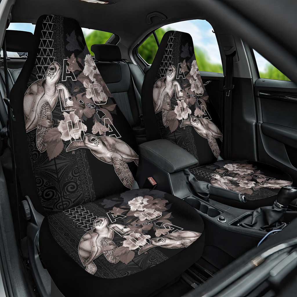 Hawaii Aloha Turtle Hibiscus and Leaves Car Seat Cover with Polynesian and Kakau Tattoos Black Color LT03 One Size Black - Polynesian Pride