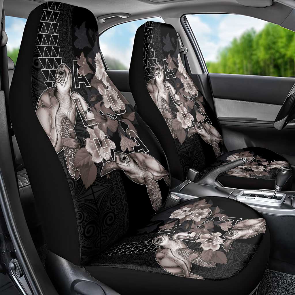 Hawaii Aloha Turtle Hibiscus and Leaves Car Seat Cover with Polynesian and Kakau Tattoos Black Color LT03 - Polynesian Pride