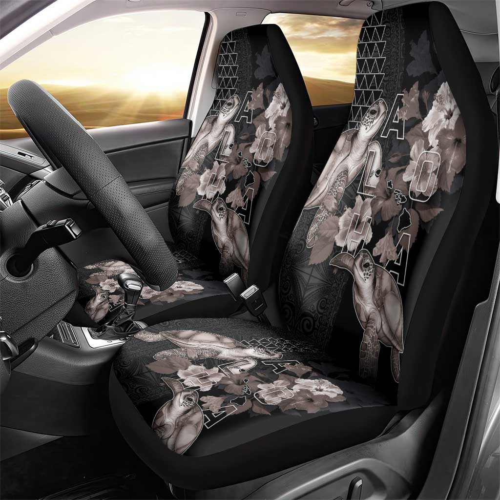 Hawaii Aloha Turtle Hibiscus and Leaves Car Seat Cover with Polynesian and Kakau Tattoos Black Color LT03 - Polynesian Pride