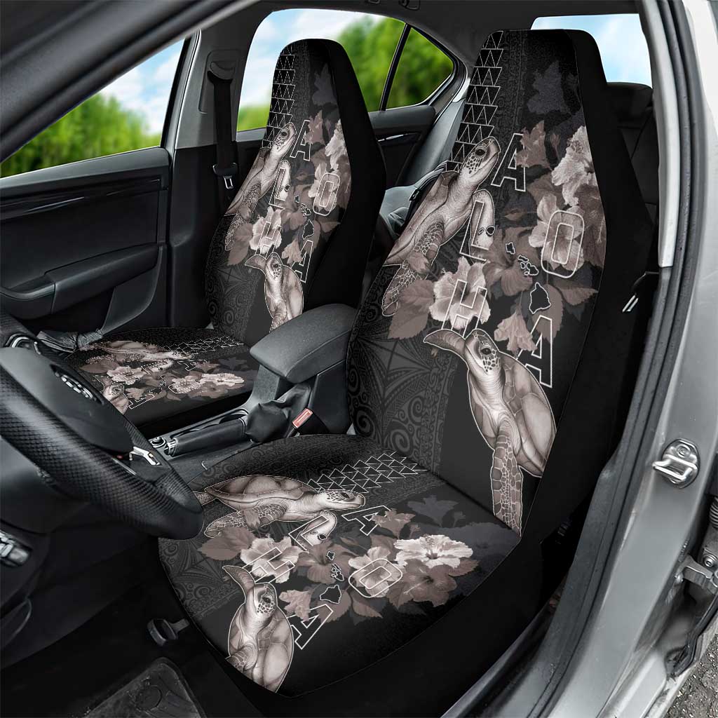 Hawaii Aloha Turtle Hibiscus and Leaves Car Seat Cover with Polynesian and Kakau Tattoos Black Color LT03 - Polynesian Pride
