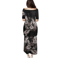 Hawaii Aloha Turtle Hibiscus and Leaves Family Matching Puletasi and Hawaiian Shirt with Polynesian and Kakau Tattoos Black Color LT03 - Polynesian Pride